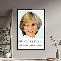 kayra export Glass Wall Art Modern, Wall Decor, Famous Glass Wall, Famous Quote Glass, Wall Art, Princess Diana, Portrait Tempered Glass, (White Framed-18x28 inches)