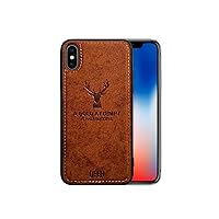 Compatible with iPhone X or XS Soft Texture Deer Pattern Embossed Fabric Cloth TPU Cell Phone Mobile Basic Back Case Cover (Brown)