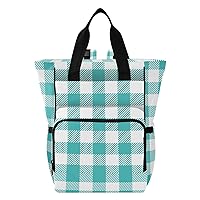 Turquoise Teal Buffalo Plaid Check Diaper Bag Backpack for Baby Girl Boy Large Capacity Baby Changing Totes with Three Pockets Multifunction Travel Back Pack for Shopping Picnicking Playing