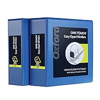 Oxford 3 Ring Binders, 4 Inch, ONE-Touch Easy Open D Rings, View Binder Covers, 4 Interior Pockets, PVC-Free, Holds 880 Sheets, Blue, 2 Pack (79922)