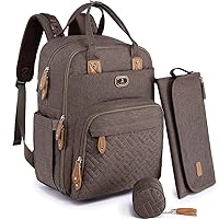 Dikaslon Diaper Bag Backpack with Portable Changing Pad, Pacifier Case and Stroller Straps, Large Unisex Baby Bags for Boys Girls, Multipurpose Travel Back Pack Moms Dads, Brown