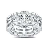 Sterling Silver Sideways Cross Cz Ring (Size 5-9)