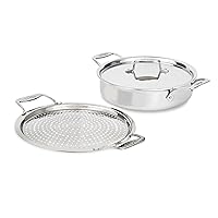 All-Clad D5 5-Ply Brushed Stainless Steel Sauteuse with lid and Strain & Splatter Guard, 4-Quart, Induction, Oven & broiler safe up to 600°F, Cookware, Kitchen Essential, Pots and Pans, Silver