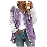 Women's Trendy Jackets 2023 Fashion Stitching Loose Hoodies Long Sleeve Plush Zipper Coat Jackets, S-5XL