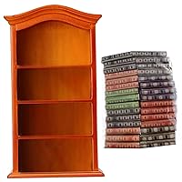 Furniture Doll House Shelving with 30 Books Wood Miniature Shelf 4 Floors Mini Styling for Yellow Doll House Furniture Accessories