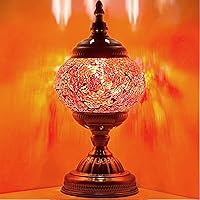 SILVERFEVER Mosaic Turkish Lamp Moroccan Glass for Table Desk Bedside Bronze Base Bundle with E12 Light Bulb-2 Sizes (Ember Clouds)