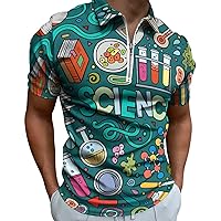 Physics Biochemistry Science Men's Zippered Polo Shirts Short Sleeve Golf T-Shirt Regular Fit Tee