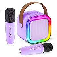 Mini Karaoke Machine for Kids,Portable Bluetooth Speaker with 2 Wireless Microphones, Gifts Toys for Girls 4, 5, 6, 7, 8, 9, 10 +Year Old Birthday Family Home Party(Purple)