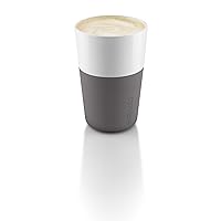Eva Solo | 2 Cafe Latte Tumbler Mugs | 12 oz Porcelain Coffee Cup Tumblers with Silicone-coated Grip | Danish Design, Functionality & Quality | Elephant Grey