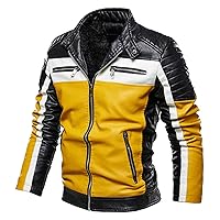 Black and Yellow Faux Leather Motorcycle Jacket for Men - Stylish Café Racer Zip-Up with Stand Collar, Quilted Shoulders,