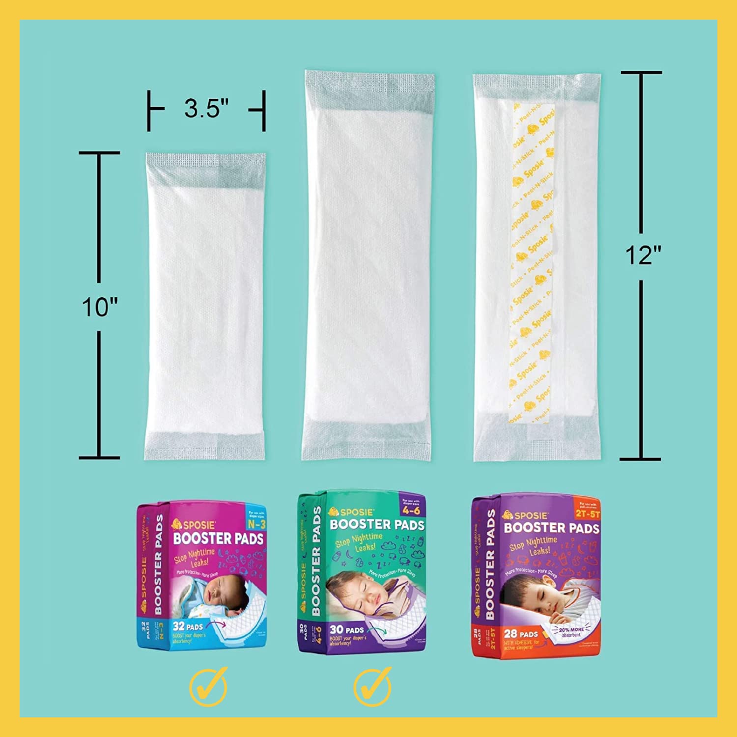 Sposie Diaper Booster Pads Gift Bundle for Girls and Boys | Overnight Diaper Leak Protection for Your Baby That's in-Between Sizes | 122 Total Non-Adhesive Pads, Fits Newborn Diapers to Size 4-6