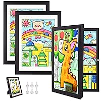 3 Pack Kids Art Frame, 8.5x11 Artwork Frames Changeable with Stand, Front Opening Picture Frame for Storage & Display Holds 150, for Children Art Projects, Drawings, Black