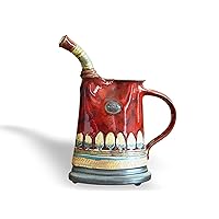 Hand-Painted Red Ceramic Wine Pitcher - Festive Christmas Gift - 600ml - Unique Pottery Decanter - Home Decor - Handmade in Europe