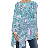 Oversized Sequin Tops for Womens Balloon Sleeve Boatneck Sparkly Holiday Party Blouse Fashion Glitter Evening Party Blouse