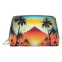 Sunrise Tropical Palm Tree Island Print Leather Makeup Bag Small Travel Cosmetic Bag For Women,Cosmetic Organizer Makeup Pouch For Purse