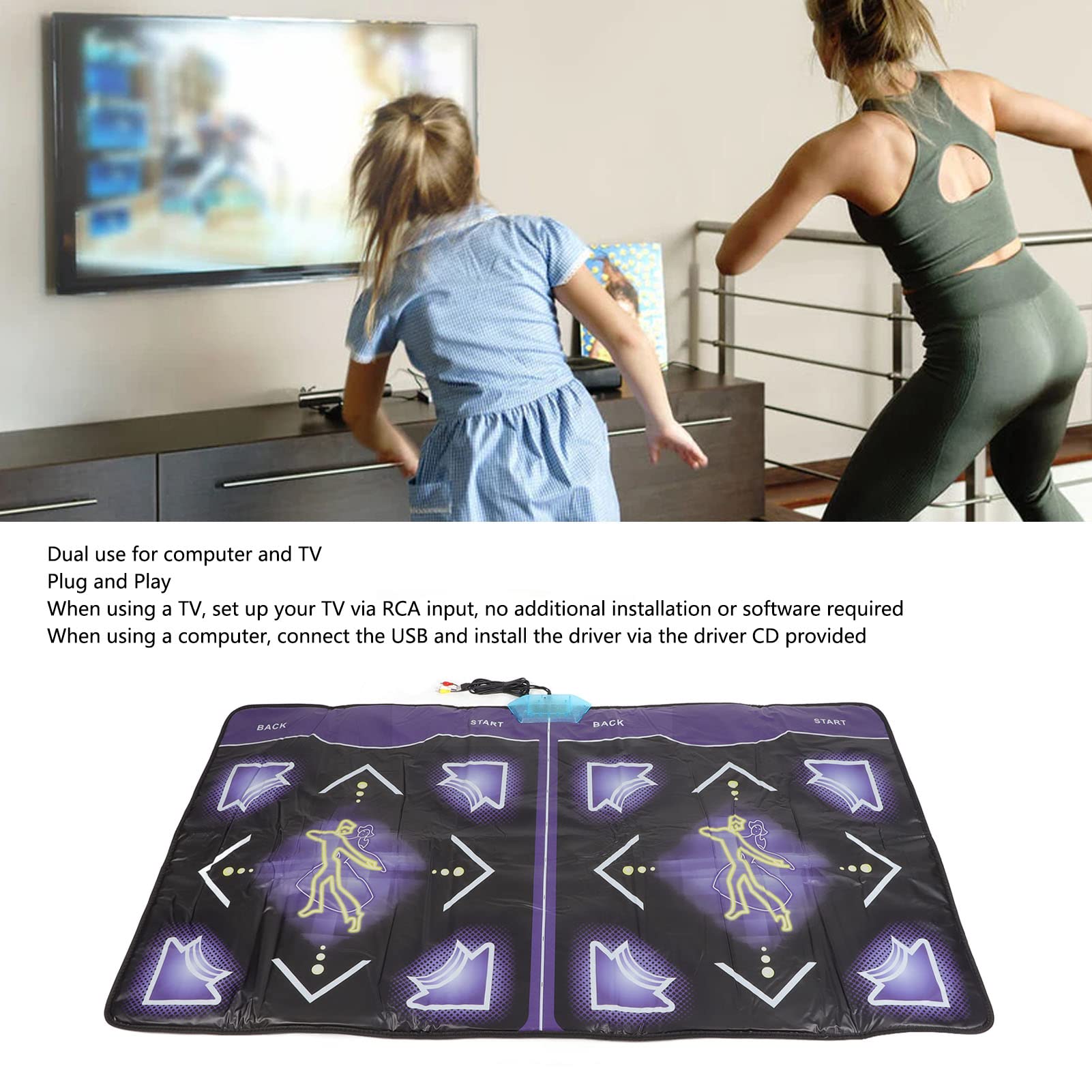 plplaaoo Dance Mat, Double Dance Mat, Electronic Dance Mat, Dance Mat Adult and Children's Double Dance Floor Mat with Handle Support Memory Card for Kids & Adults, Gift for Boys & Girls 100‑240V