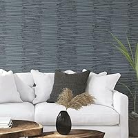 RoomMates RMK12222PL Nikki Chu Navy Blue and Metallic Silver Burundi Thatch Peel and Stick Wallpaper