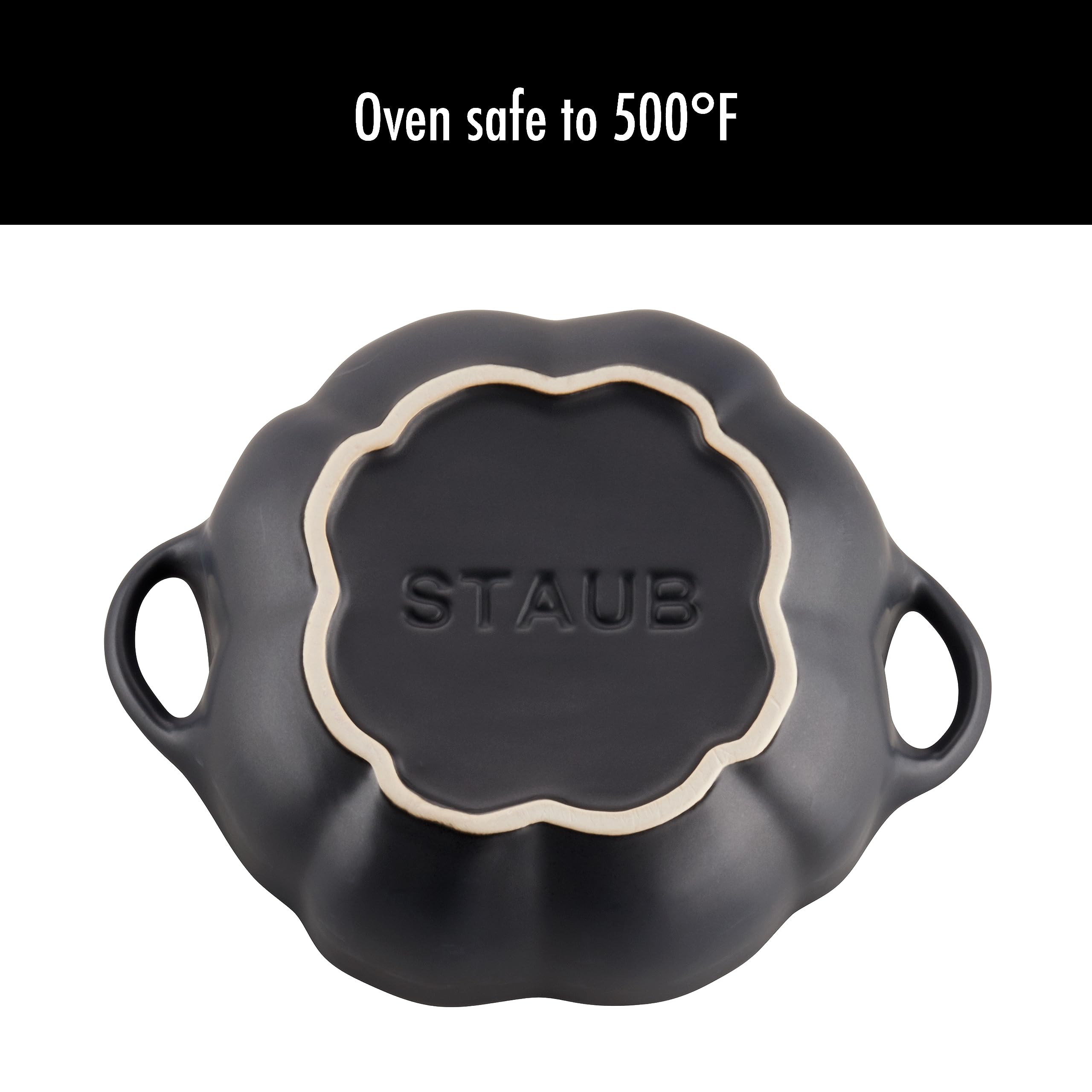 STAUB Ceramic Pumpkin Dish, .5 Qt, 16-oz, Matte Black, Oven Safe