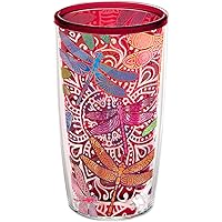 Tervis Made in USA Double Walled Dragonfly Mandala Insulated Tumbler Cup Keeps Drinks Cold & Hot, 16oz Unlidded, Red