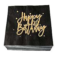Happy Birthday Napkins Pack of 50 Gold Foil and Black Birthday Cocktail Napkins Paper Disposable Party Napkins Anniversary Lunch Dinner Birthday Decorations Supplies Beverage Napkins 3 Ply