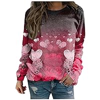 Woman’s Sweatershirt Lips Print Causal Blouse Crew Neck Long Sleeve Slouchy Pullover Tops Valentines Day Shirt