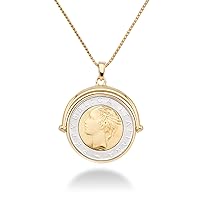 Miabella 18K Gold Over Sterling Silver Italian Genuine 500-Lira Reversible Flip Coin Pendant Necklace for Women,18, 20 Inch Chain 925 Medallion Necklace Made in Italy (18)