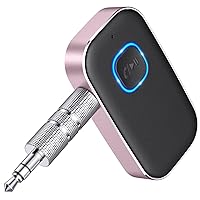 COMSOON Bluetooth AUX Adapter for Car, Noise Reduction Bluetooth Receiver for Music/Hands-Free Calls, Wireless Audio Receiver for Home Stereo/Speaker, 16H Battery Life/Dual Connect (Black+Pink)