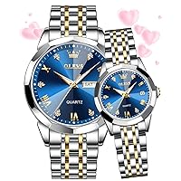 OLEVS Couple Watch His and Her Set Watches Business Analog Quartz Men and Women Watches Stainless Steel Waterproof Luminous Date Wrist Watch