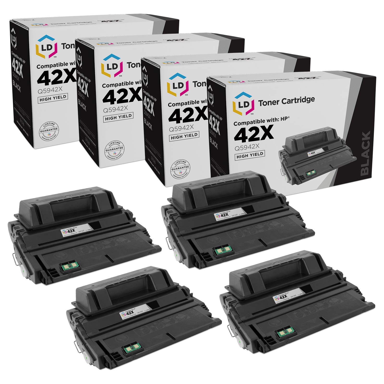 LD Compatible Toner Cartridge Replacement for HP 42X Q5942X High Yield (Black, 4-Pack)