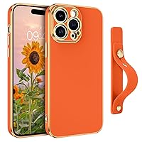 GUAGUA for iPhone 14 Pro Case, iPhone 14 Pro Case with Wrist Strap Holder, Slim Soft Electroplated TPU with Adjustable Wristband Kickstand Shockproof Phone Case for iPhone 14 Pro 6.1'', Coral Orange