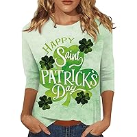 St Patricks Day Shirts, Women's Fashion Casual St. Patrick's Day Four Leaf Printed Seven Sleeve Round Neck Top