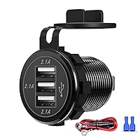 12V USB Outlet, 3 USB Charger Socket 12V/24V Car USB Charger Socket for Car Boat Marine Bus Truck Golf RV Motorcycle and More 1-Pack