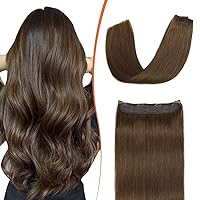 XDhair Wire Hair Extensions 20 Inch 85g Brown #4 Wire Hair Extensions Real Human Hair with Transparent Fish Line Adjustable Size One Single Piece Straight Wire Hair Extensions(#4-20in)