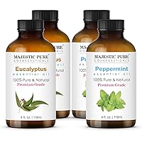 MAJESTIC PURE Peppermint and Eucalyptus Essential Oil 4 fl oz, Pack of 2 Each