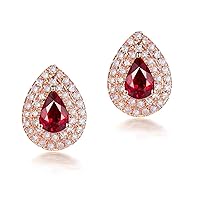 Lieson 18K Rose Gold Hoop Earrings for Women, Classic 1ct Waterdrop Ruby with 0.39ct Diamond Dainty Hypoallergenic Hoop Earrings Rose GoldWomens Girls Jewelry Gifts