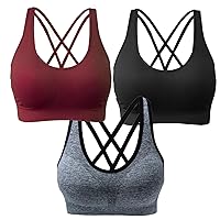 AKAMC Women's Sexy Strappy Criss Cross Sport Bras,Womens Sport Bra Medium Suppor Wirefree Removable Cups Yoga