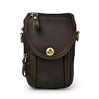 Leather Phone Pouch Small Belt Bag Messenger Shoulder Bag (Brown)