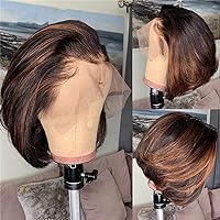Highlight Brown 1b/30 Colored Frontal Wig HD Invisible Transparent Lace Wig Straight Short Bob Pre Plucked 13x6 Lace Front Wig Human Hair Virgin 150 Density Wig For Women 8 Inch