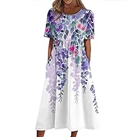 Women's Dresses 2024 Summer Dress Casual Printed Short-Sleeve Beach Swing Dress, S-3XL