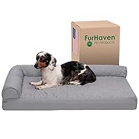 Furhaven Cooling Gel Dog Bed for Medium/Small Dogs w/ Removable Bolsters & Washable Cover, For Dogs Up to 35 lbs - Pinsonic Quilted Paw L Shaped Chaise - Titanium, Medium