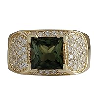 3.37 Carat Natural Green Tourmaline and Diamond (F-G Color, VS1-VS2 Clarity) 14K Yellow Gold Ring for Women Exclusively Handcrafted in USA