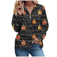 Halloween Shirts For Women Solid Bat Pullover Quarter Zip Sweatshirts Long Sleeve Pullovers Teen Trendy Outfits