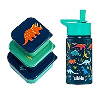 Wildkin 14 Oz Stainless Steel Water Bottle and Nested Snack Containers Bundle for Organize and On-the-Go Refreshment (Jurassic Dinosaurs)