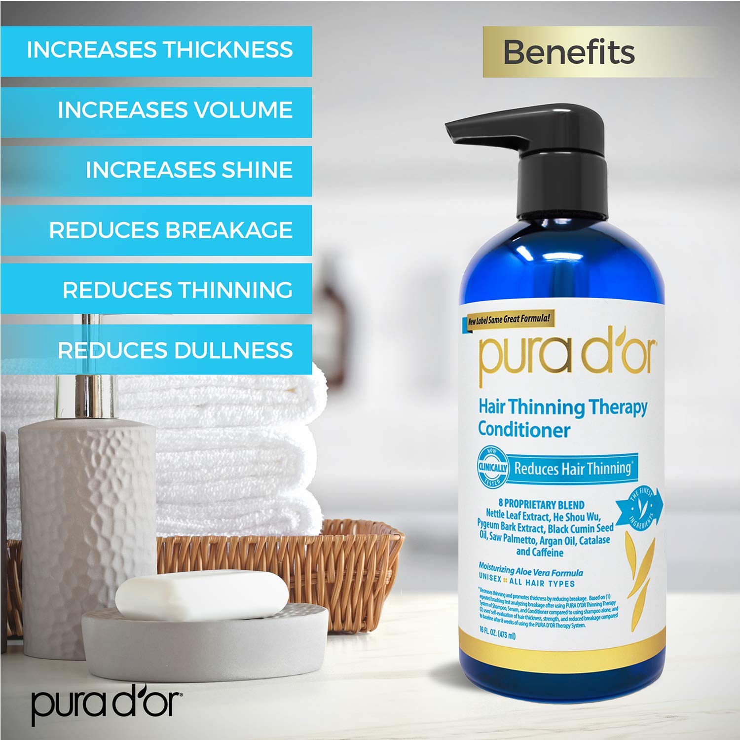 PURA D'OR Hair Thinning Therapy 3-Piece Set, Shampoo, Conditioner & Masque for Best Results, Infused with Argan Oil, Biotin & Natural Ingredients, All Hair Types, Men & Women (Packaging may vary)