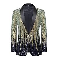 Mens Striped Sequin Suit Jacket Blazer Shawl Lapel One Button Dress Blazers Stage Party Prom Wedding Tuxedo