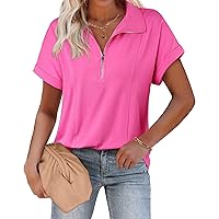 Gaharu Womens Business Casual Blouse Short Sleeve Zipper Polo Shirts Work Tops