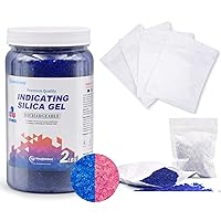 2LBS Premium Indicating Silica Gel Beads (Blue to Pink), Reusable Desiccant Dehumidifier with 20pcs Resealable Nonwoven Zip Bags