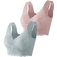 2PC Bras for Women Solid Lace Trimmed Push Up Bra Strap Wrap Hollow Out Beauty Back Bra No Underwire
