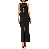 Vince Camuto Women's Crepe Sleeveless Gown with Embelishment, Black, 2