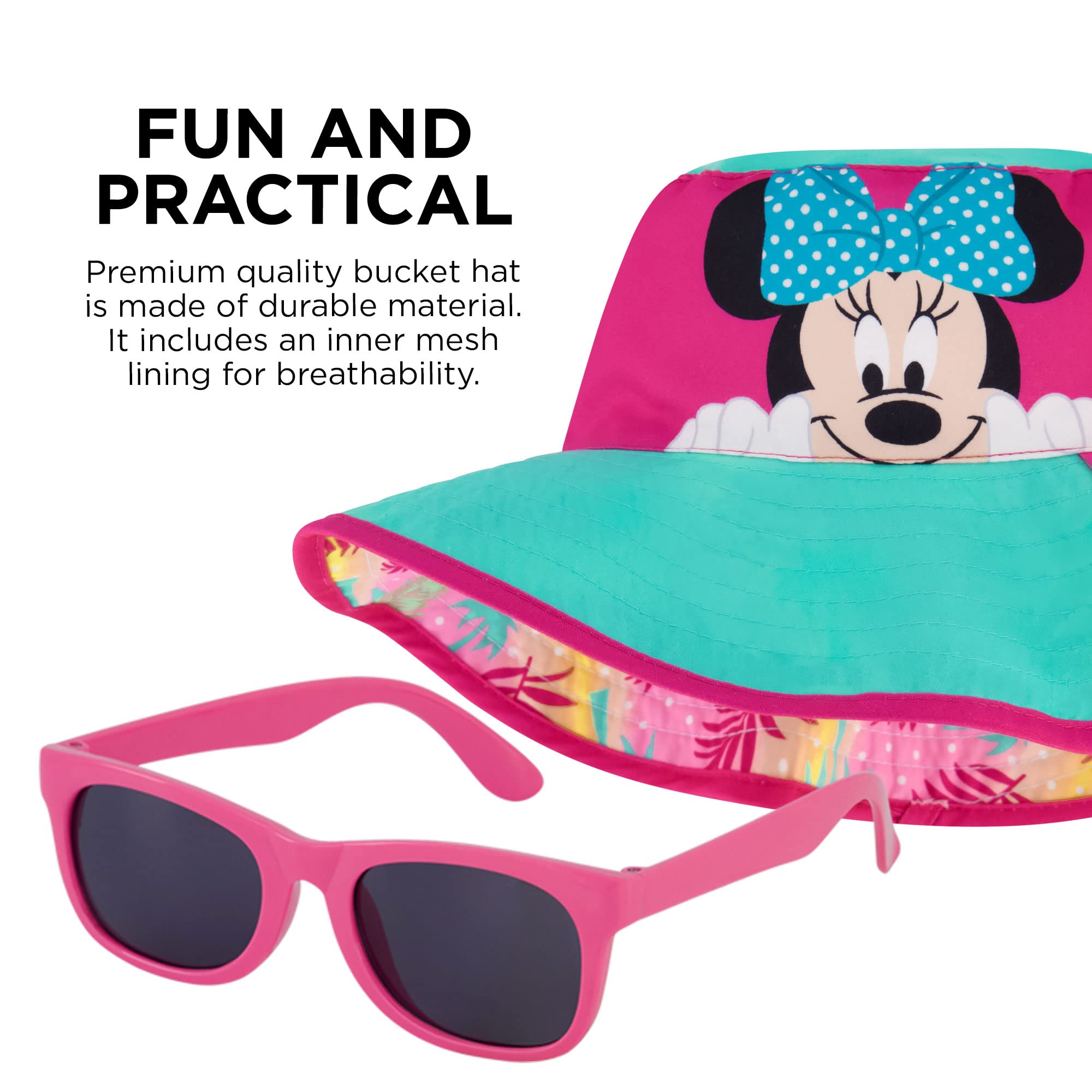 Disney Girls Rash Guard Set with Bucket Hat and Sunglasses, Minnie Mouse, Ages 3-8